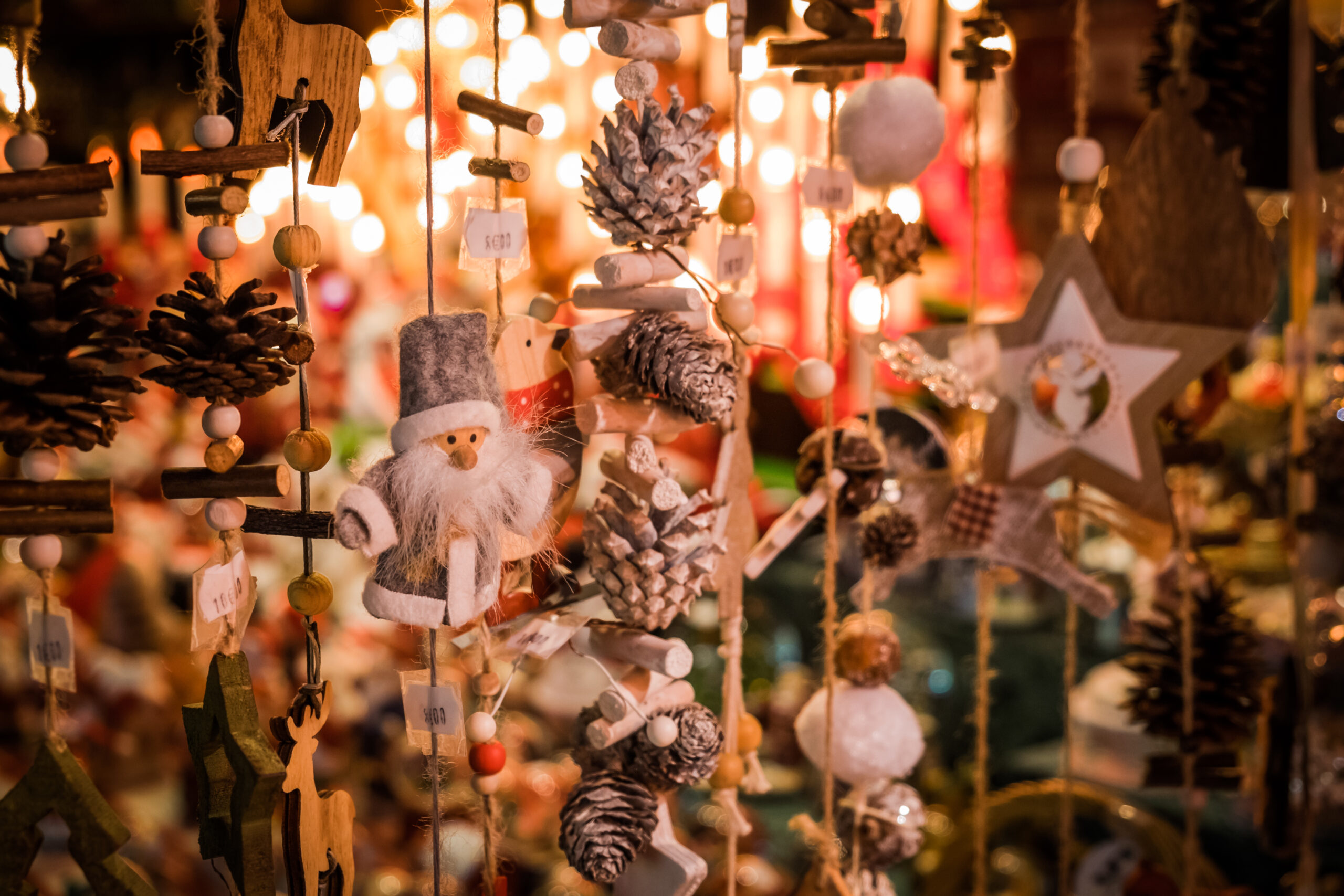 Colorful Christmas decorations on an European Christmas market. Colorful Christmas decorations on an European Christmas market